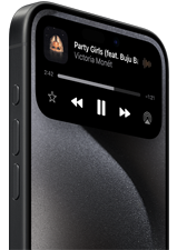 Den øverste del af iPhone 15 Pro viser muligheder for hurtigt at styre musikken, som Dynamic Island på iPhone 15 giver adgang til