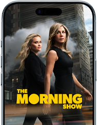 En iPhone Air-skærm viser Apple TV+-serien The Morning Show.